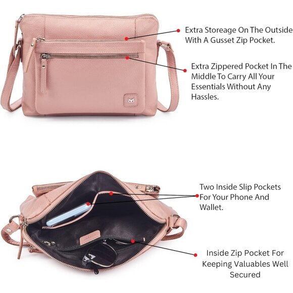 Women Baby Pink Imported Leather Polyester Crossbody Sling Shoulder Bag - Picture 4 of 6